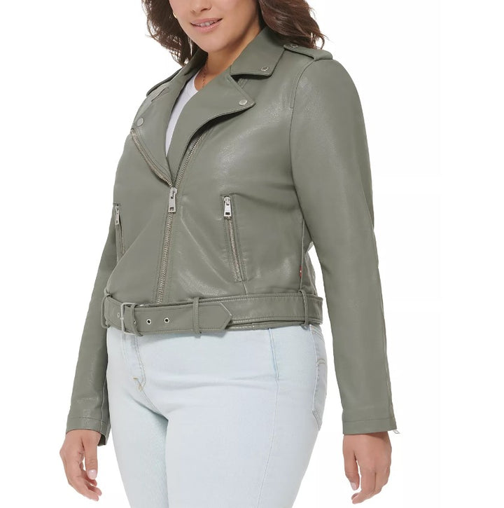 Levi's Women's Faux Leather Belted Motorcycle Jacket Sage Plus Size 1X