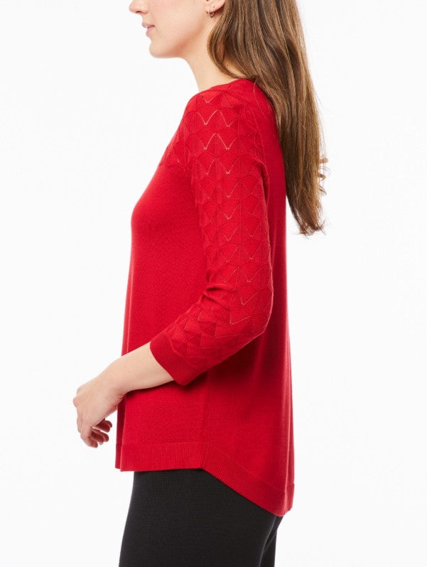 Melissa Paige Women's Wave-Knit Scoop Neck 3/4-Sleeve Sweater Red Size XS
