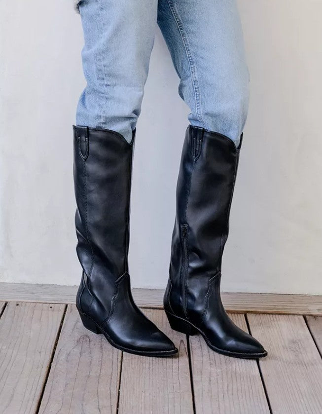 DV Dolce Vita Women's Kit Knee-High Cowboy Boots Black Smooth Size 8