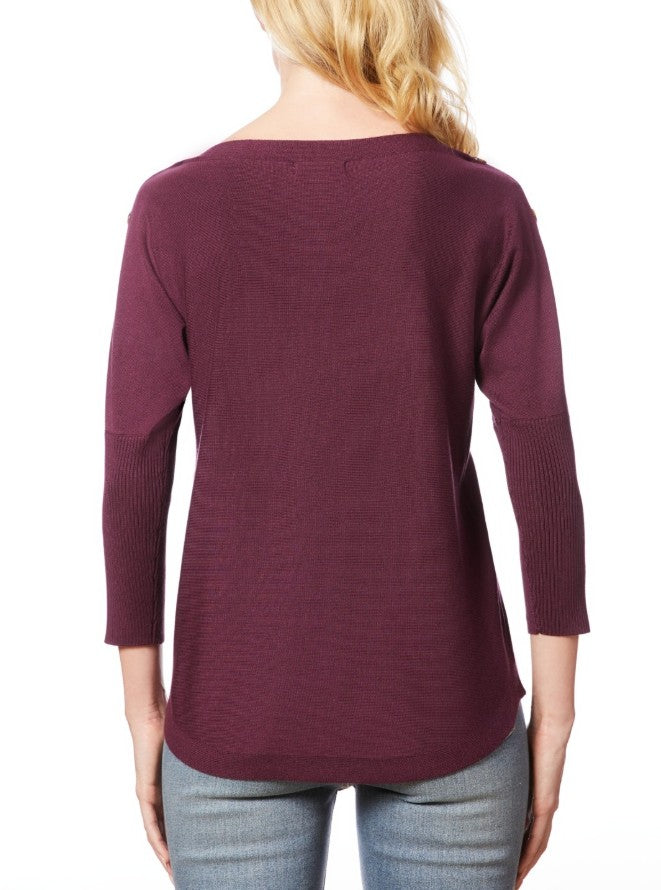Melissa Paige Women's Dolman-Sleeve Buttoned-Sleeve Sweater Cabarnet Red Size XL