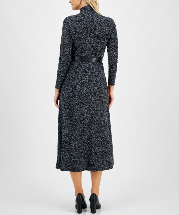 Anne Klein Women's Leopard-Print Fit & Flare Dress Heather Gray Size S