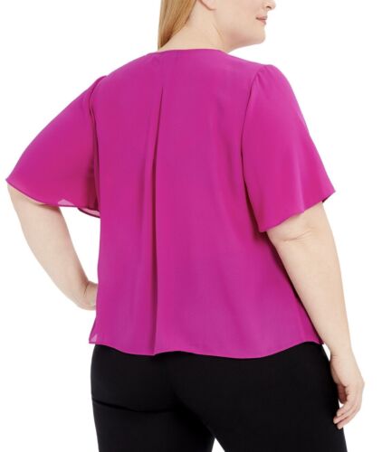 Alfani Women's Plus Button Front Flutter Sleeve Top Fuchsia Sizes 1X,2X,3X