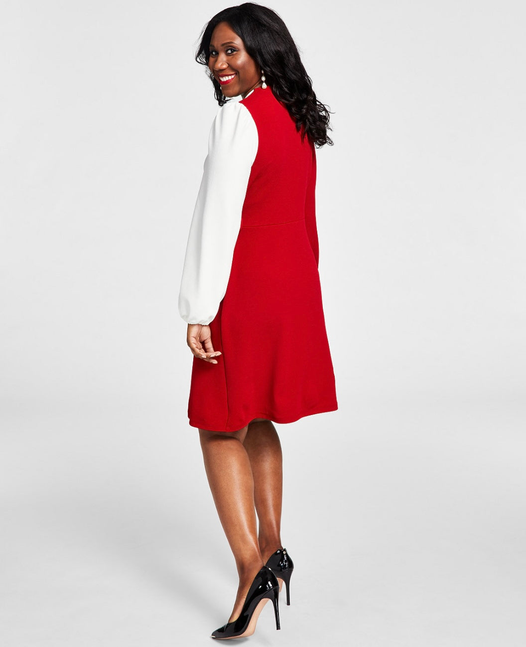 Kasper Women's Colorblocked Surplice Side-Tie Dress Plus Size Crimson/Cream