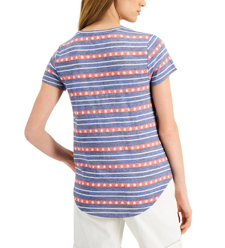 Style & Co. Petite Stars Stripes Burnout T-Shirt Starry Blue Size PS