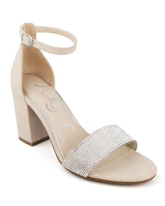 Sugar Women's Machelene Dress Heel Sandals Nude Rhinestone Size 7