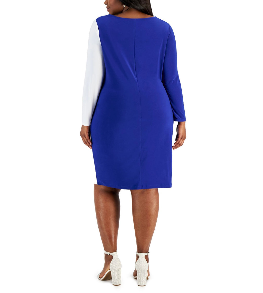 Kasper Women's Colorblock Knee Sheath Dress Royal Blue/White