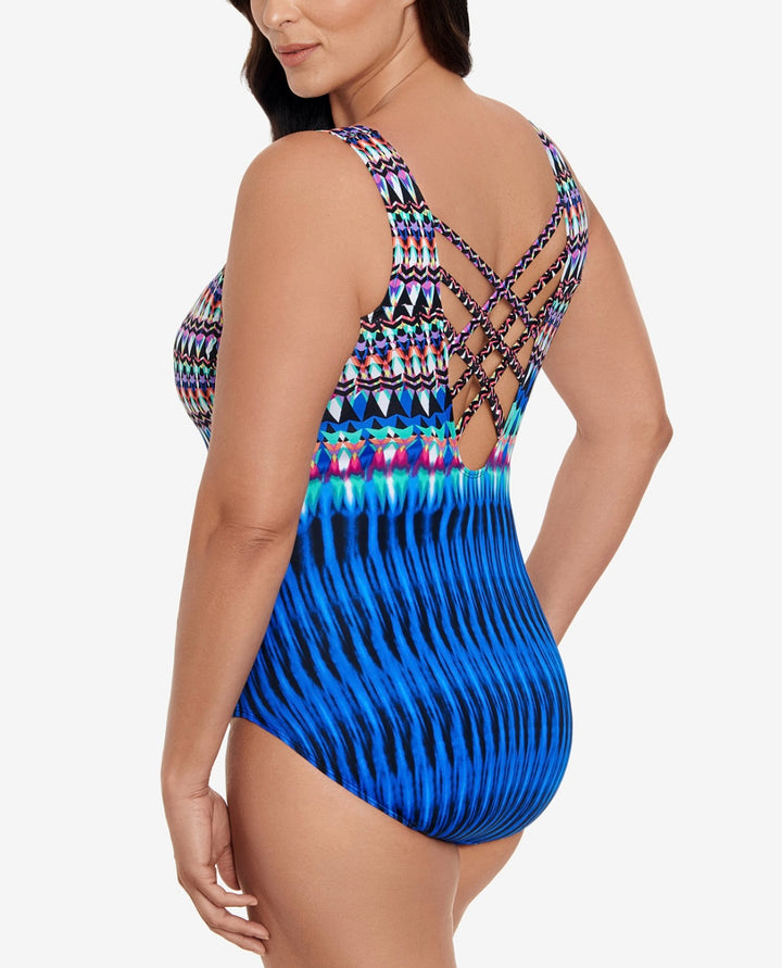 Swim Solutions Women's Printed One-Piece Swimsuit Sparkle Park Size 8