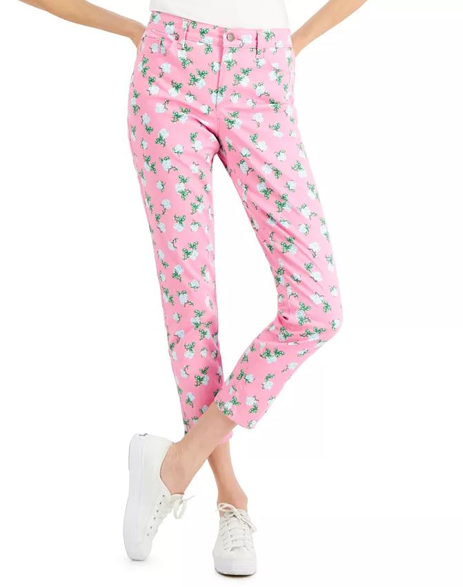 Charter Club Women's Mid Rise Skinny Leg Bristol Floral Ankle Jeans Bubble Bath