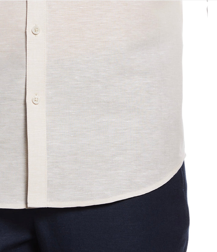 Cubavera Men's Linen Blend One Pocket Banded Collar Shirt Silver Lining Size XL