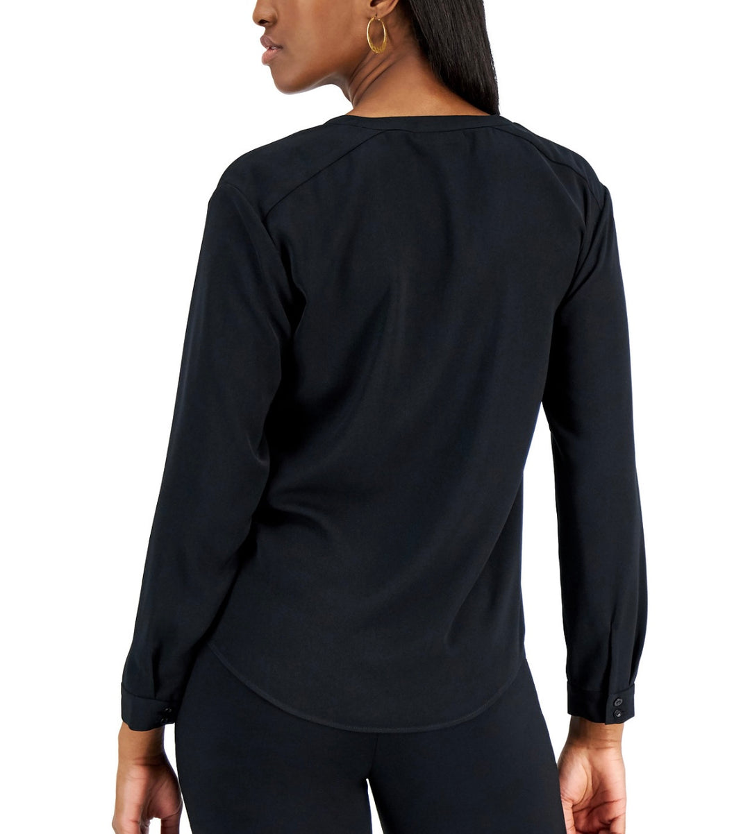 Alfani Women's Long Sleeve Split-Neck Top Deep Black Size M