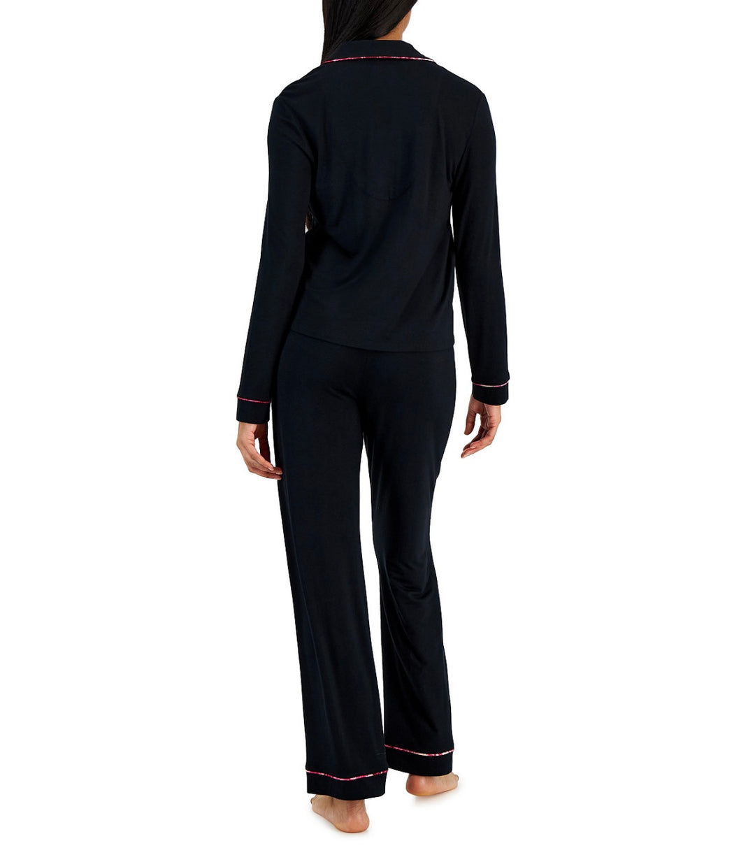 Jenni Women's Notch-Collar Pajama Set Deep Black Size XS