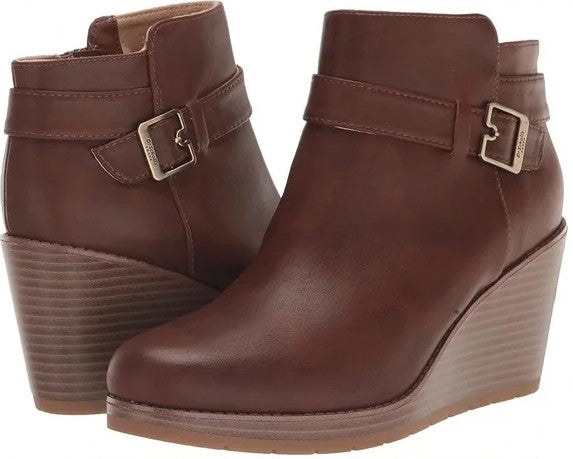 Dr. Scholl's Women's One Up Zipper Wedge Booties Copper Brown Size 8