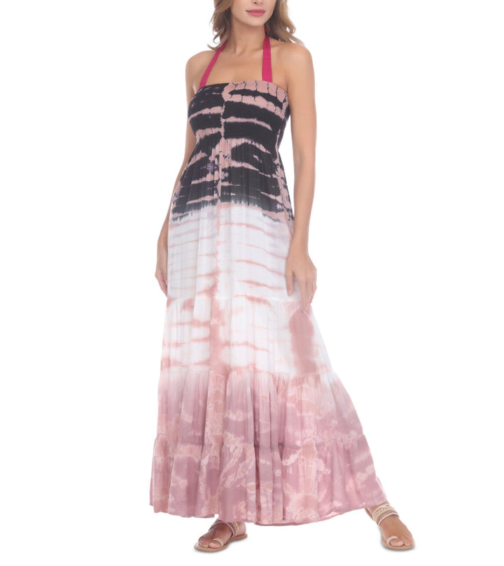 Raviya Juniors' Tiered Tie-Dyed Cover-Up Maxi Dress Black Ivory Size S