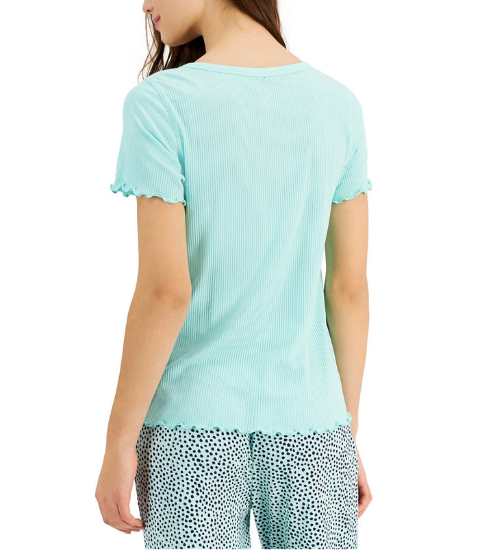 Jenni Women's Short Sleeve Lettuce Edge Solid Ribbed Sleep T-Shirt Size S