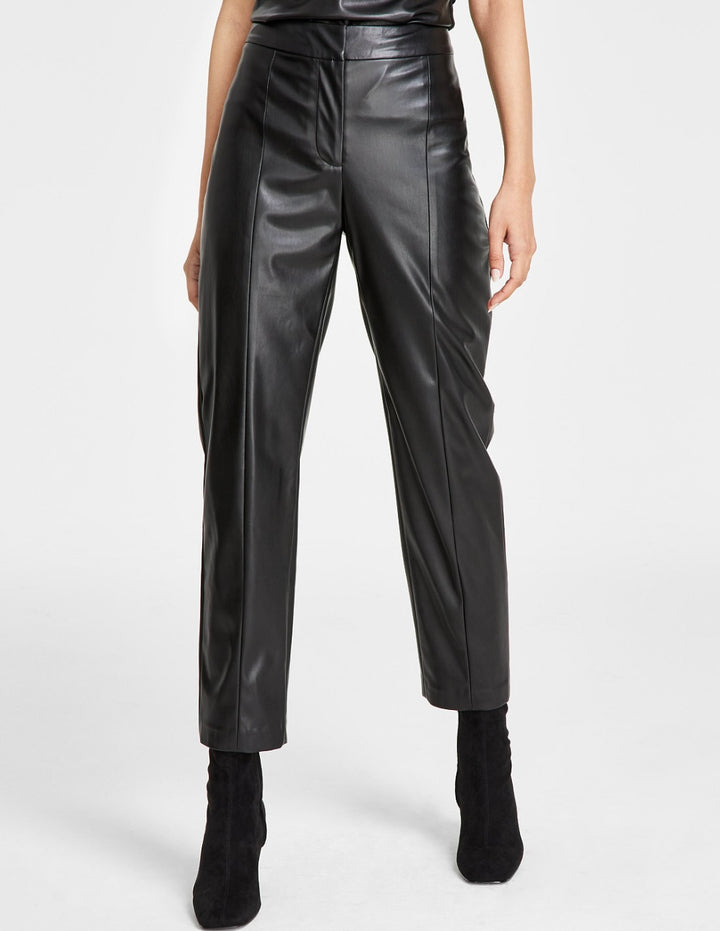 DKNY Women's Faux-Leather Front-Seam Skinny Pants Black Size 0