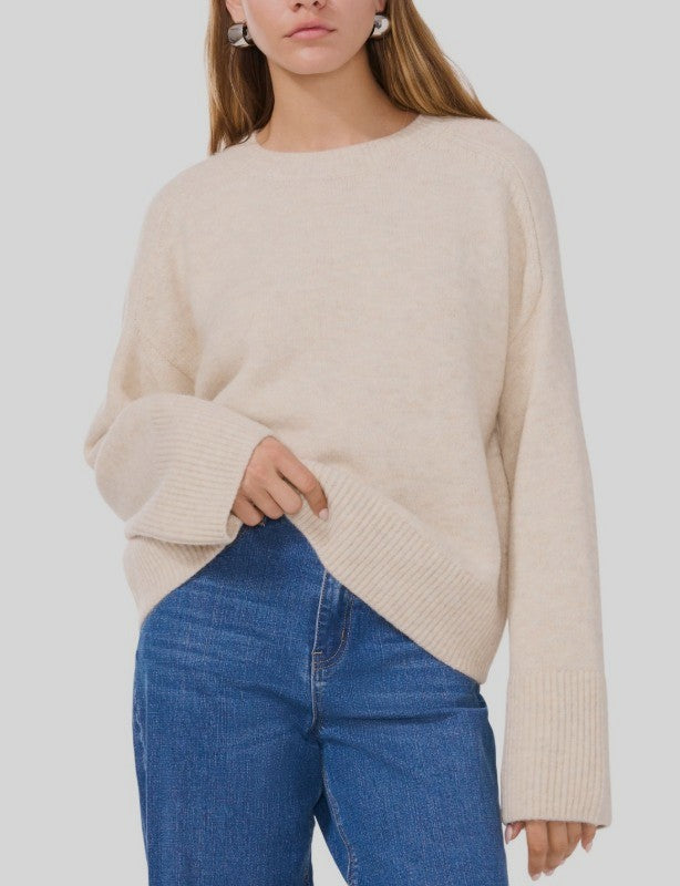 1.State Women's Crew Neck Raglan Wide-Sleeve Sweater Malted