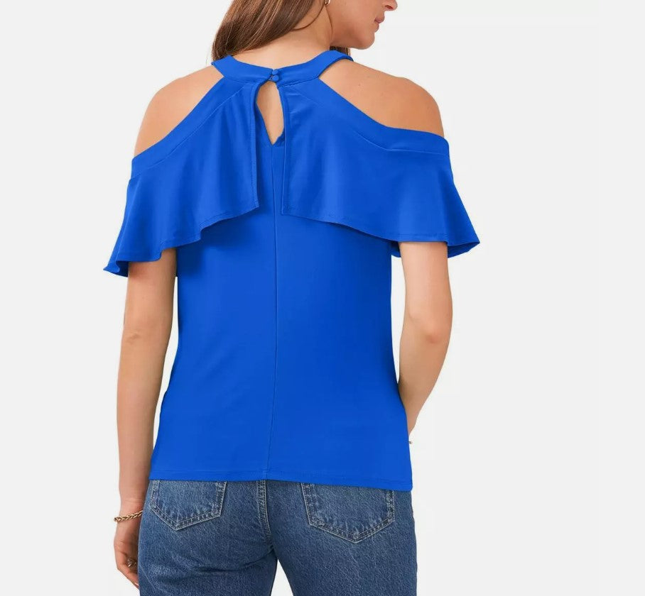 Prelude Women's Ruffled Cold-Shoulder Top Goddess Blue