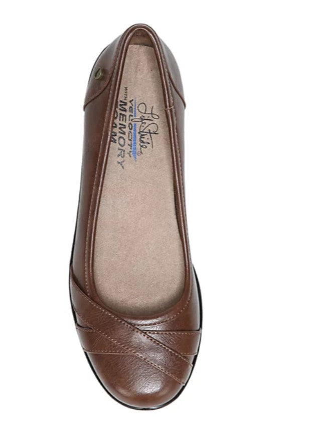 LifeStride Women's I-Loyal Low Wedge Ballerina Flats Shoes Dark Tan Size 10