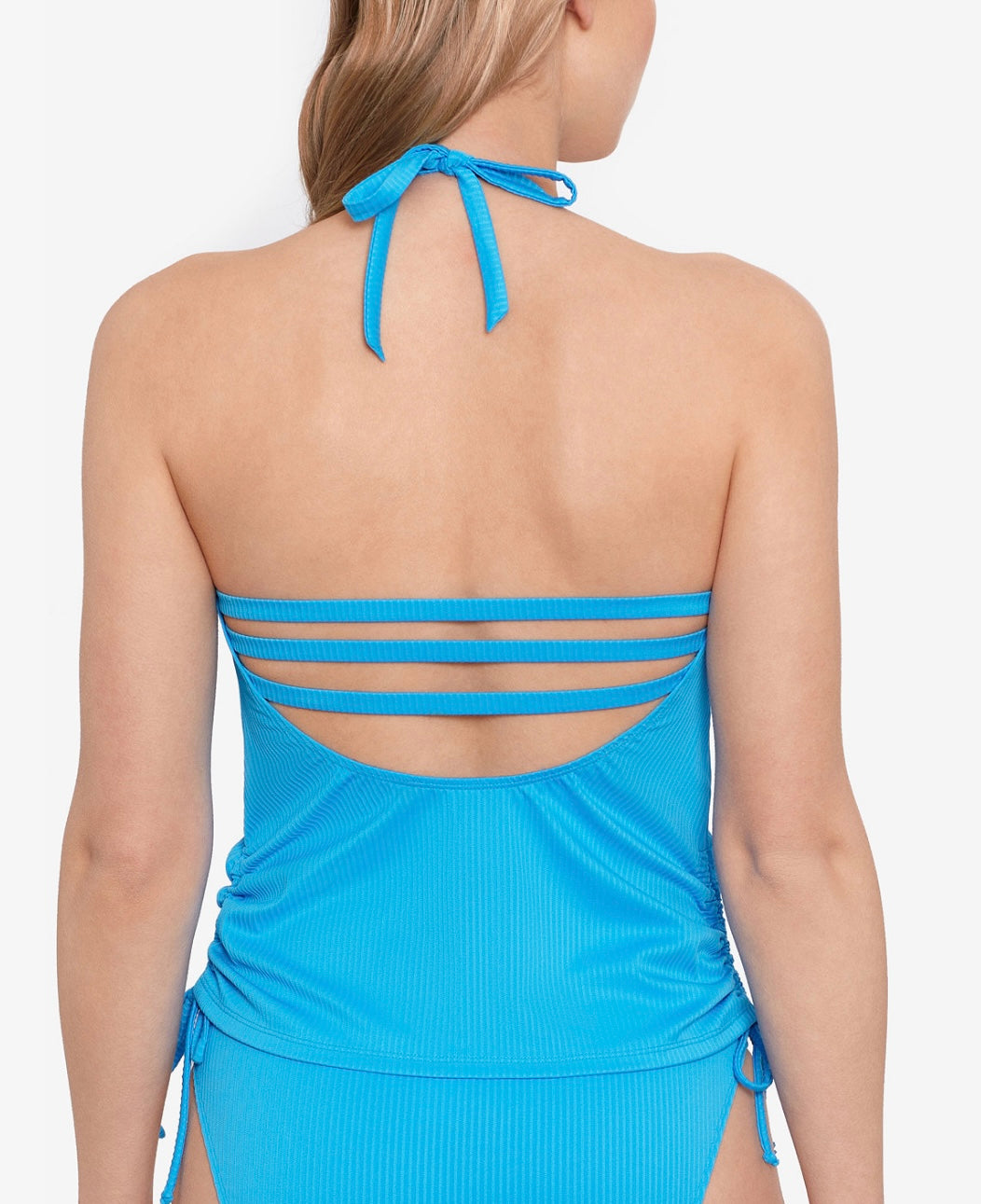 Salt + Cove Juniors' Ribbed Shirred Halter Swimsuit Top and Bikini Set Cerulean