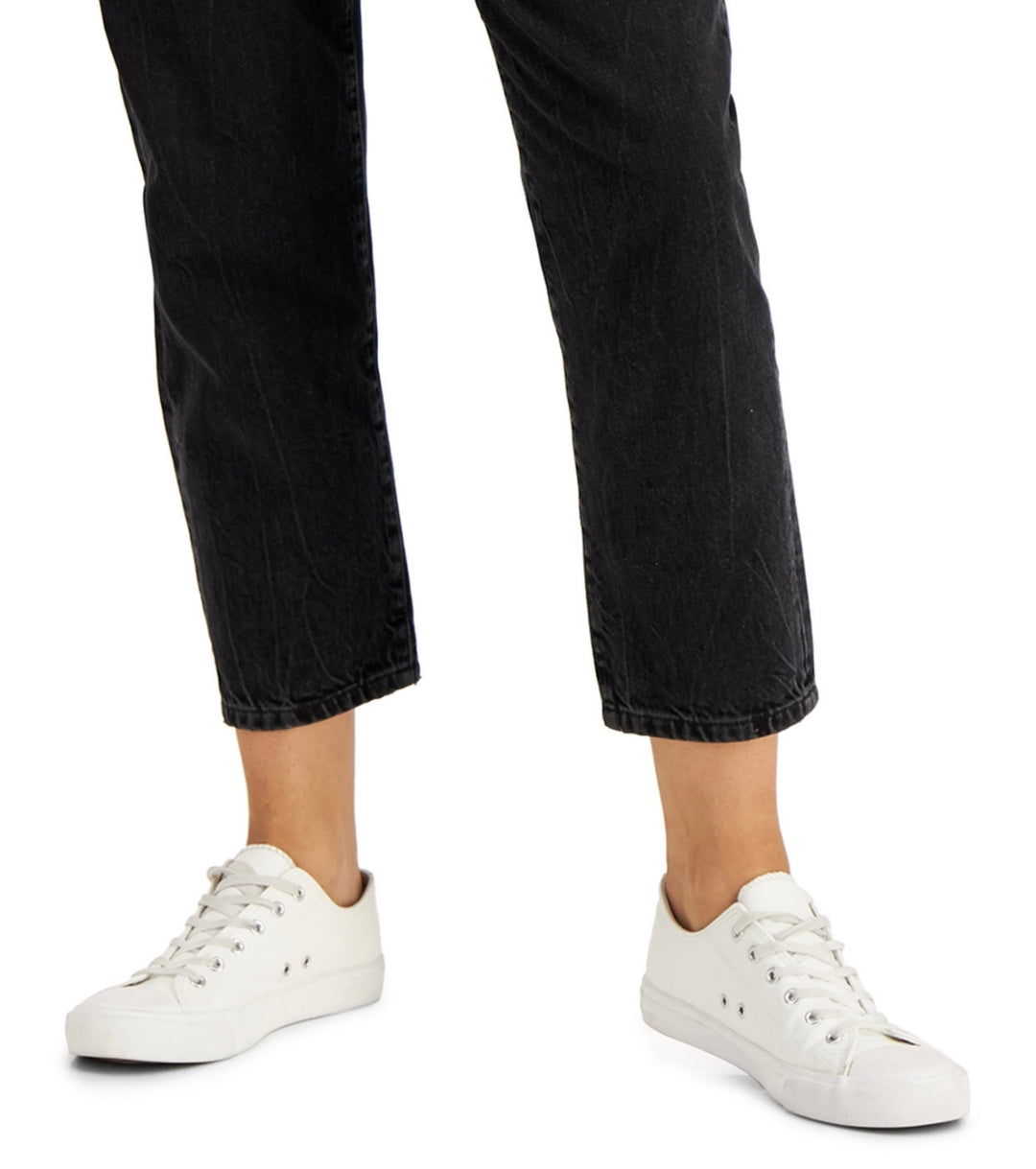 INC International Concepts Women's High Rise Button-Fly Mom Jeans Black