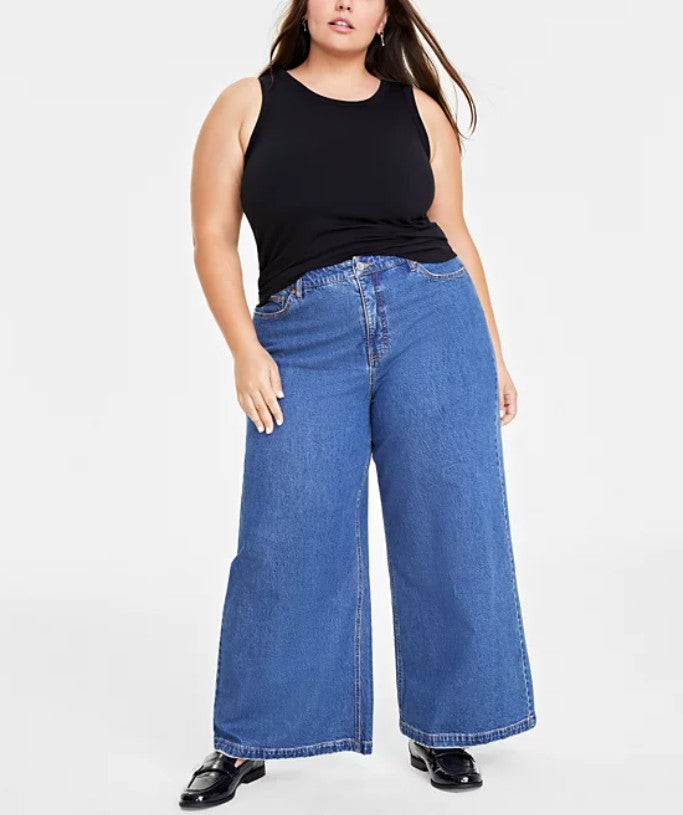 On 34th Women's High-Rise Wide-Leg Jeans Dark Blue Plus Size 24W