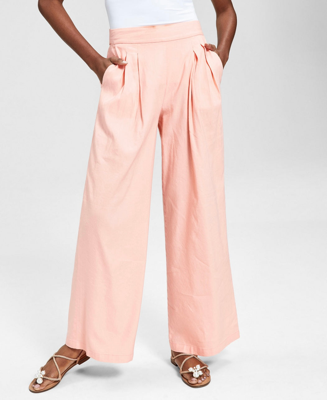 INC International Concepts Women's High Rise Pull-On Wide-Leg Pants First Blush