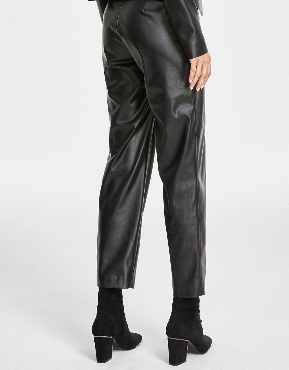 DKNY Women's Faux-Leather Front-Seam Skinny Pants Black Size 0