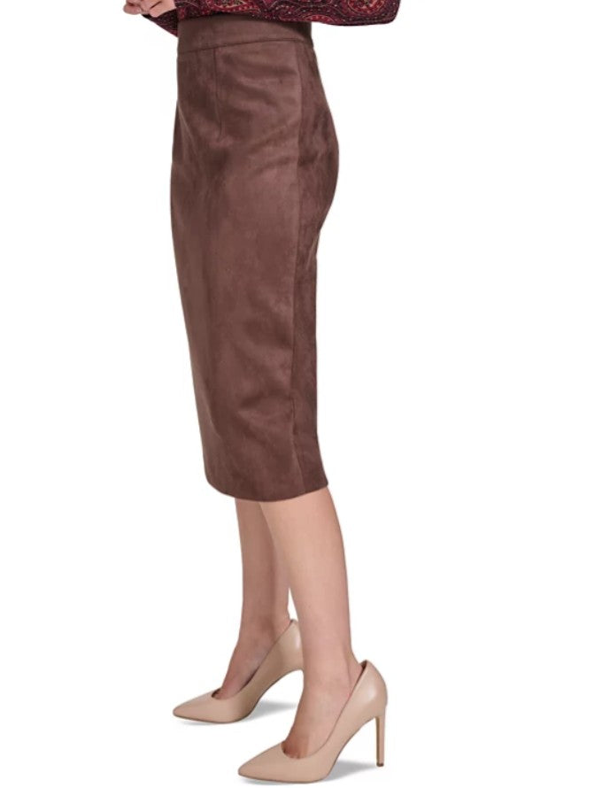 Tommy Hilfiger Women's Faux-Suede Pencil Skirt Brown Size 4