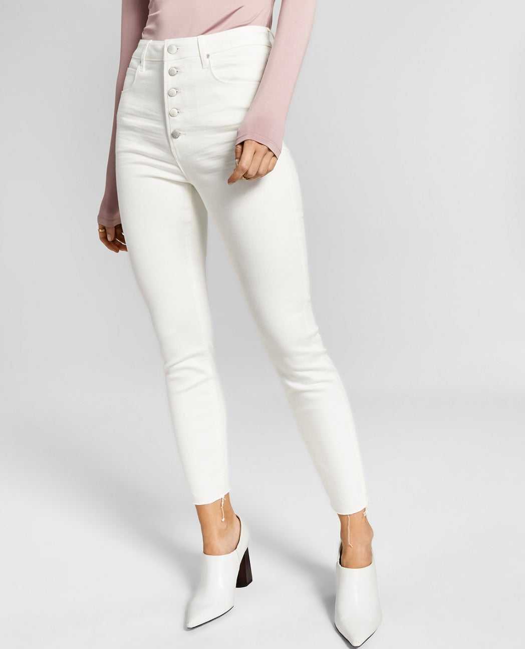 And Now This Women's Highrise Exposed Button Perfect Skinny Jeans White