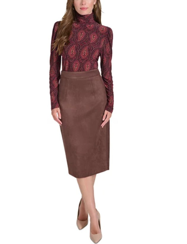 Tommy Hilfiger Women's Faux-Suede Pencil Skirt Brown Size 4