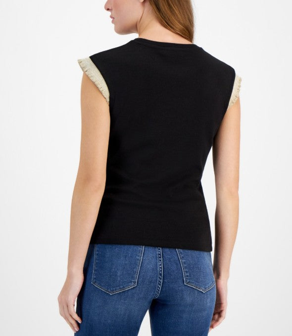 Nautica Jeans Women's Metallic-Ruffle Sleeveless Top Black Size M