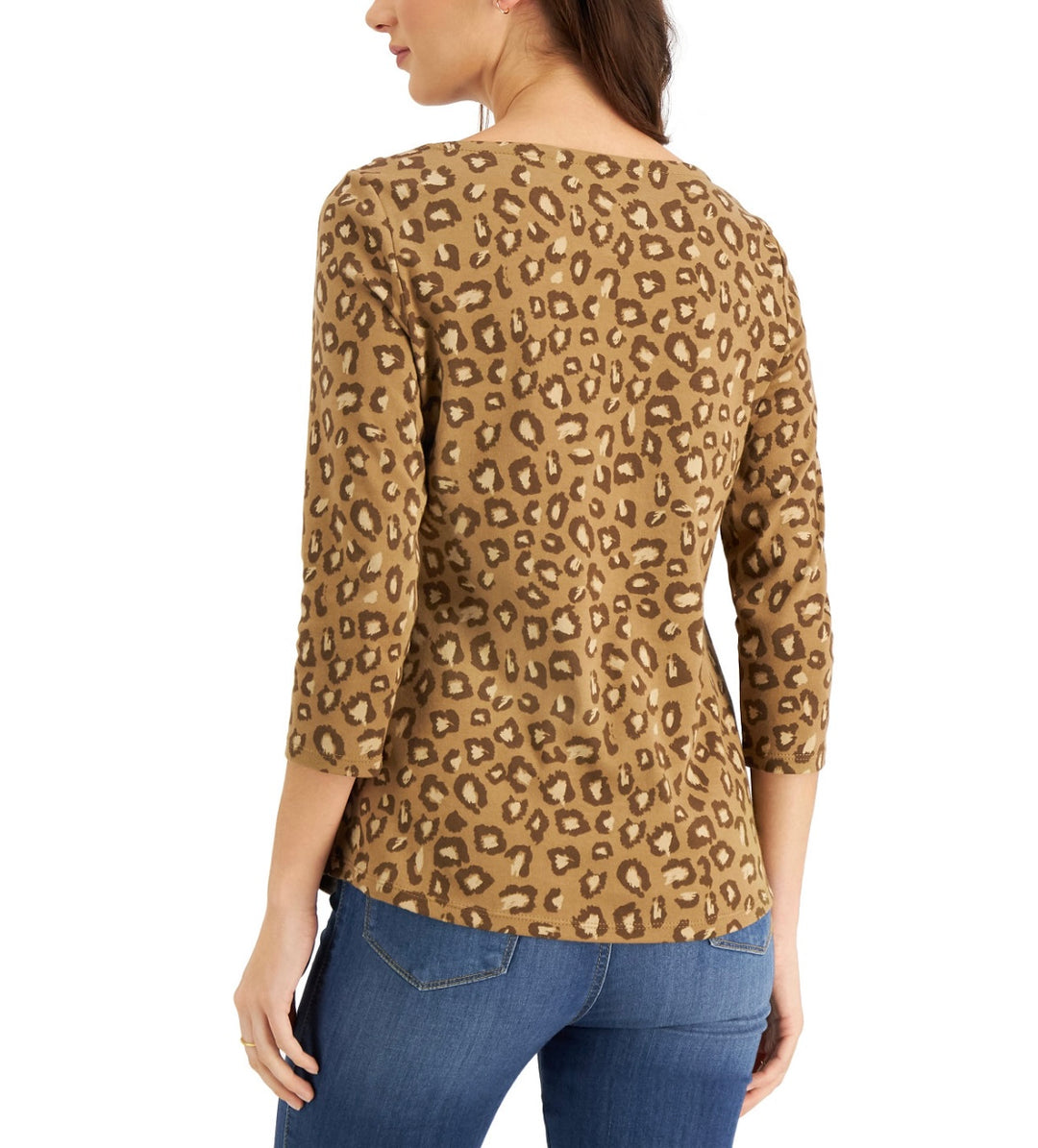 Charter Club Women's Leopard-Print Boat-Neck Top Salty Nut Combo Size S