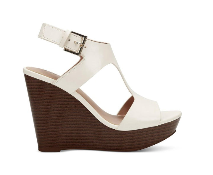 INC International Concepts Women's Strappy Wedge Buckle Slingback Sandal Ivory