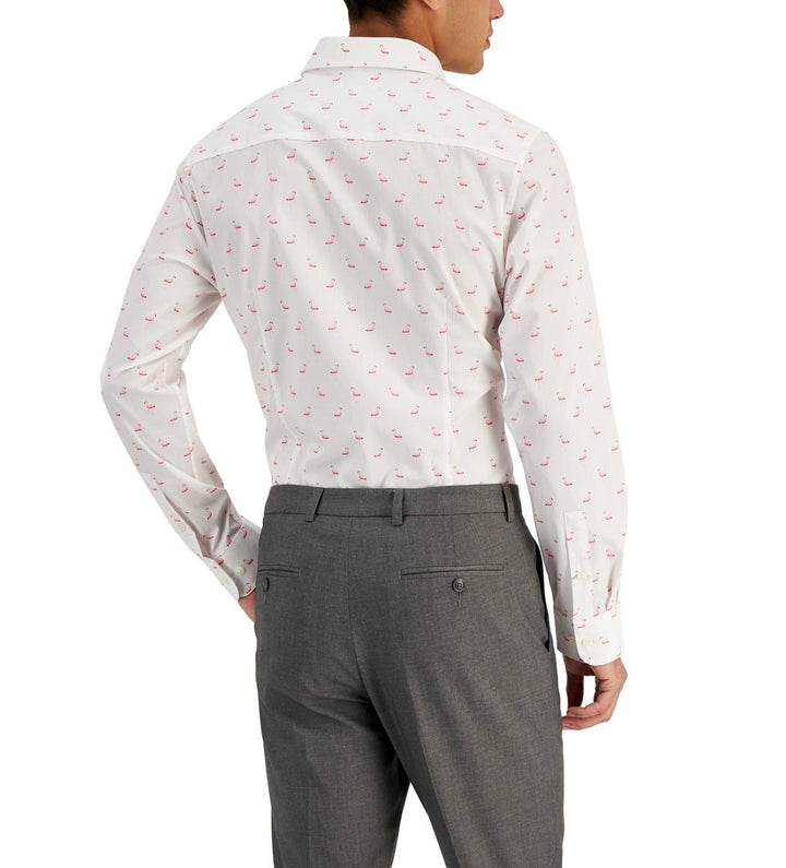 Bar III Men's Slim Fit Flamingo-Print Dress Shirt White Pink Size XL