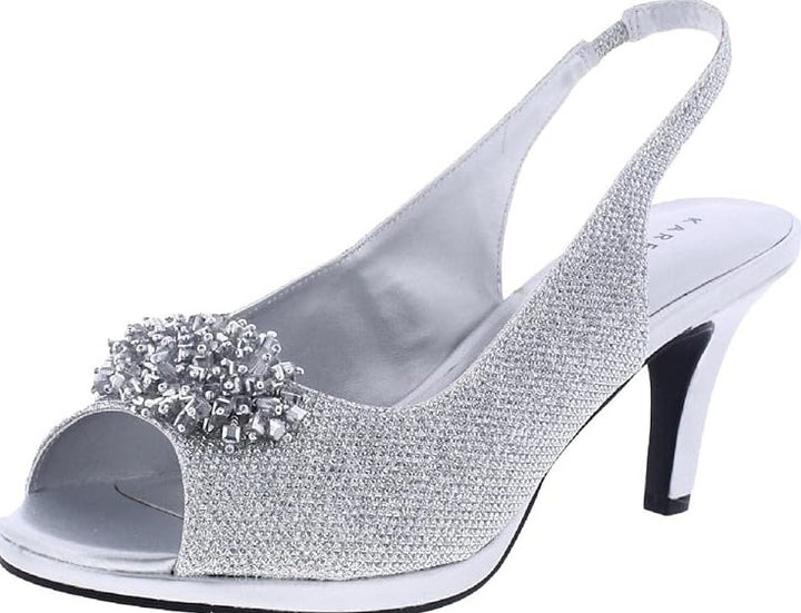 Karen Scott Women's Breena Slingback Peep-Toe Pumps Shoes Silver Size 6.5