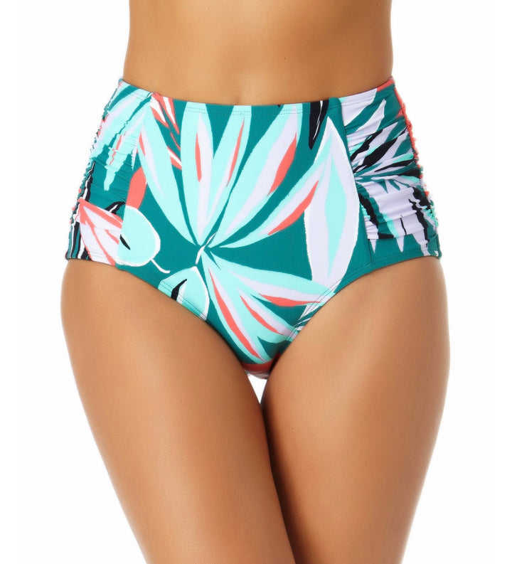 Anne Cole Women's Zesty Tropical Shirred High-Waist Bikini Bottoms Size L