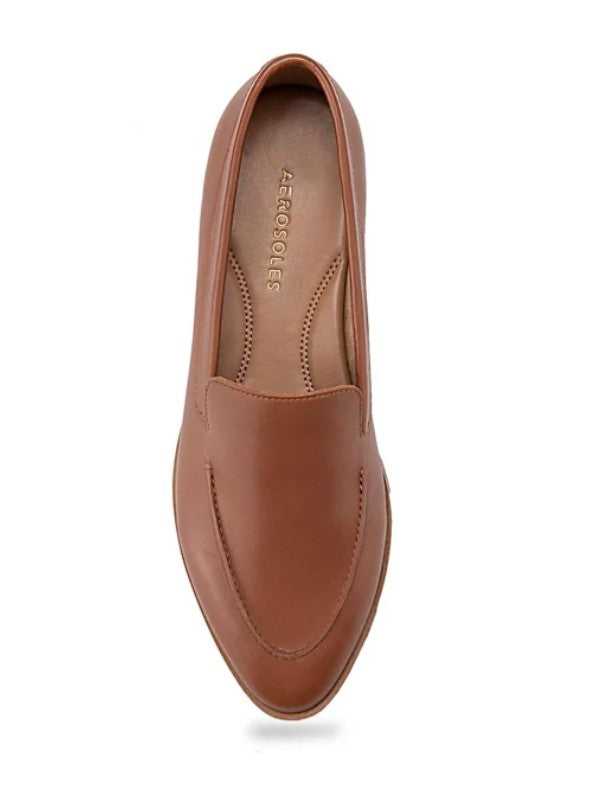Aerosoles Women's East Side Two Tailored Slip On Loafers Dark Tan Leather Size 8