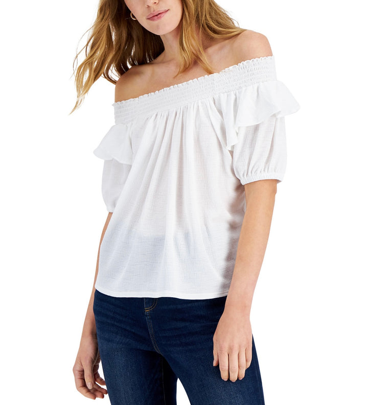 INC International Concepts Women's Off-The-Shoulder Top Washed White Size S