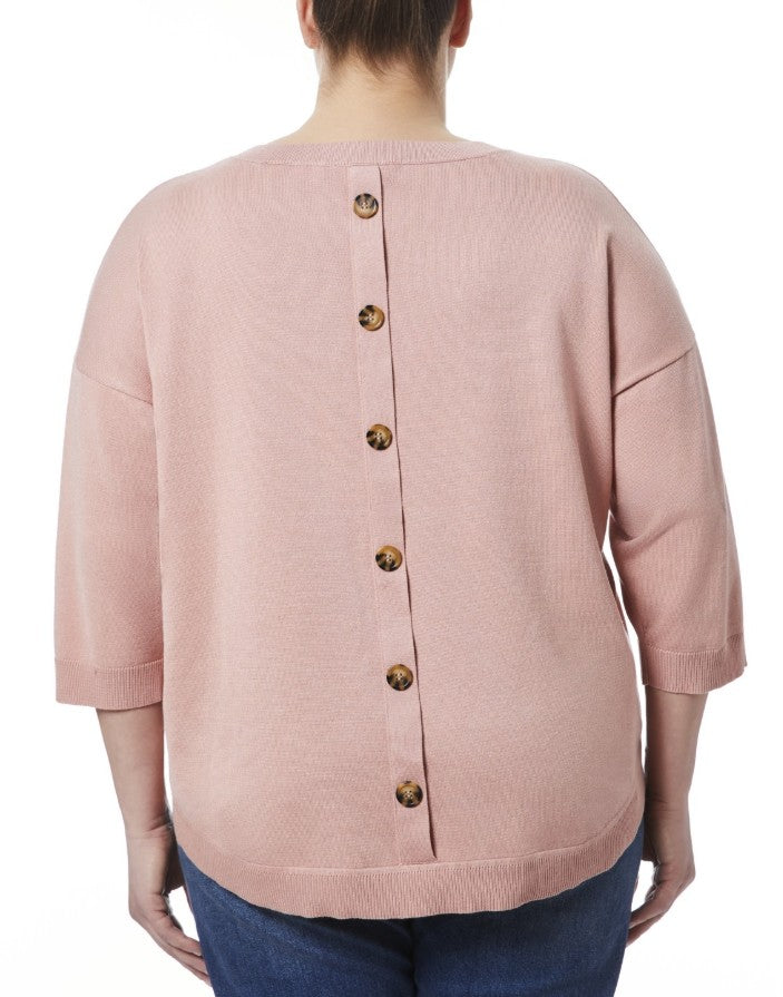 Melissa Paige Button-Back Dropped-Shoulder Sweater Cashmere Blush Plus Size 2X
