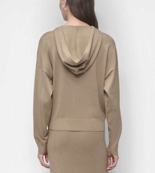 DKNY Women's Long Sleeve Hooded Sweater Taupe Size XS