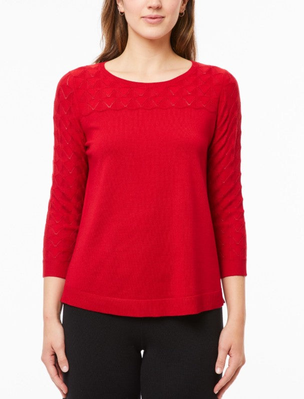 Melissa Paige Women's Wave-Knit Scoop Neck 3/4-Sleeve Sweater Red Size XS