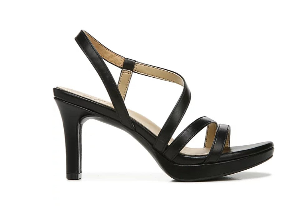 Naturalizer Women's Brenta Strappy Dress Sandals Black Faux Leather Size 5.5