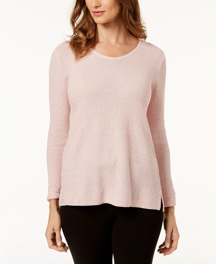 Karen Scott Women's Cotton Textured V-Neck Sweater Rose Marble Size L