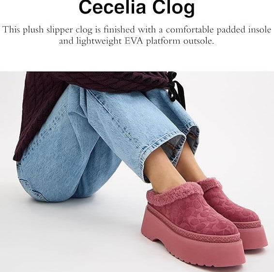 COACH Women's Cecelia Signature Shearling Clogs Shoes Pink Size 7