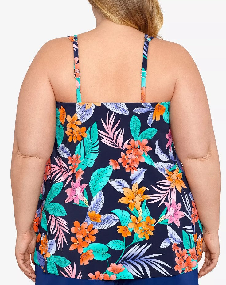 Swim Solutions Women's Printed Double-Strap Princess Tankini Top Plus Size