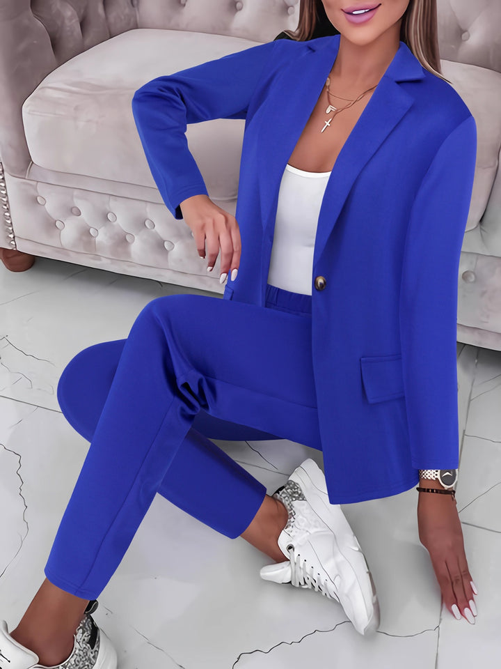 Lapel Collar Long Sleeve Top and Pants Set