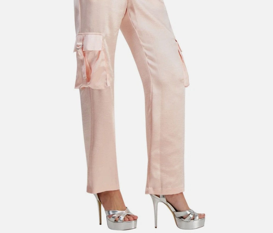 Guess Women's Jamie High Rise Satin Cargo Pants Wanna Be Pink Size M
