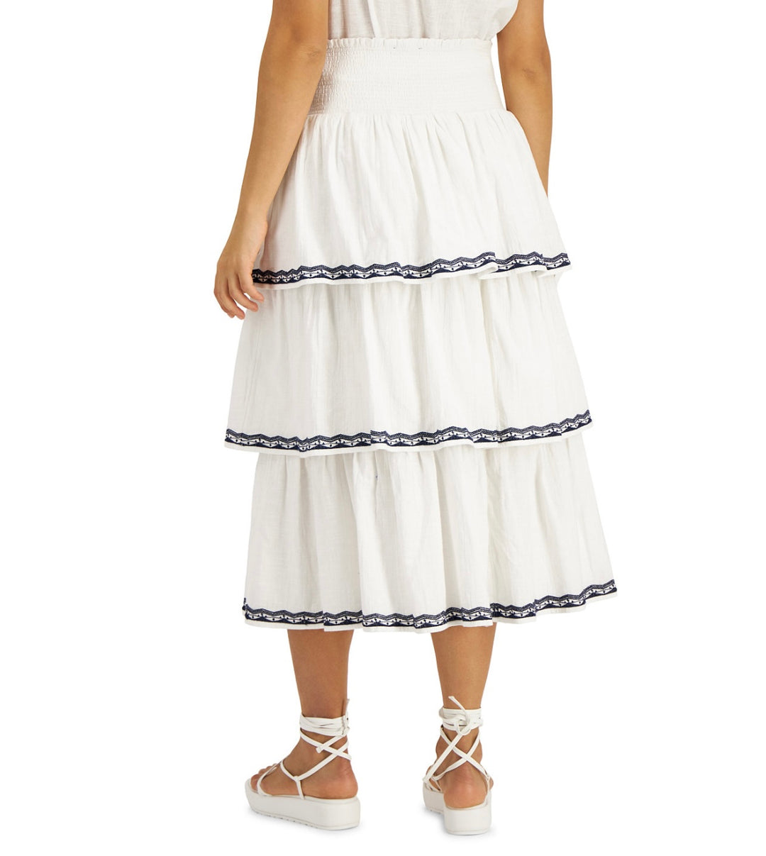 INC International Concepts Women's Smocked Tiered Skirt Washed White Size XS