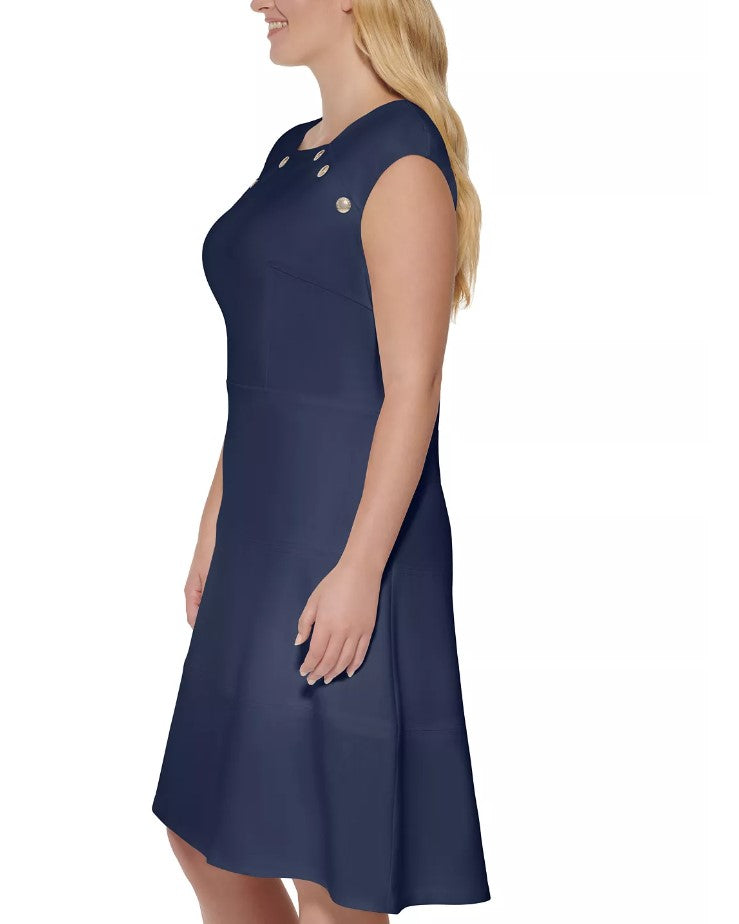 Tommy Hilfiger Women's Scuba Crepe Fit & Flare Dress Sky Captain Plus Size 16W