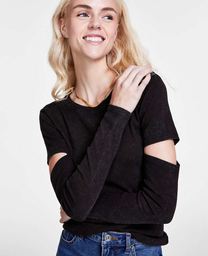 DKNY Women's Crewneck Long-Sleeve Cutout Knit Top